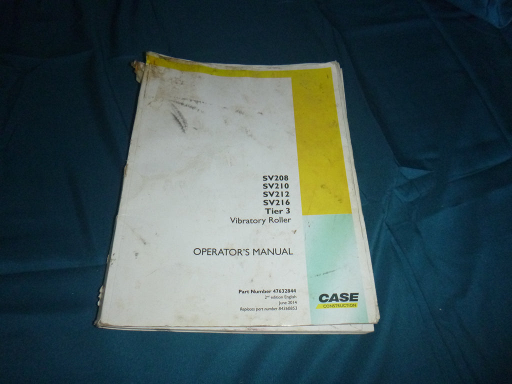 Case SV208, SV210, SV212, SV216 Roller Operator Manual OEM - COVER ISSUES