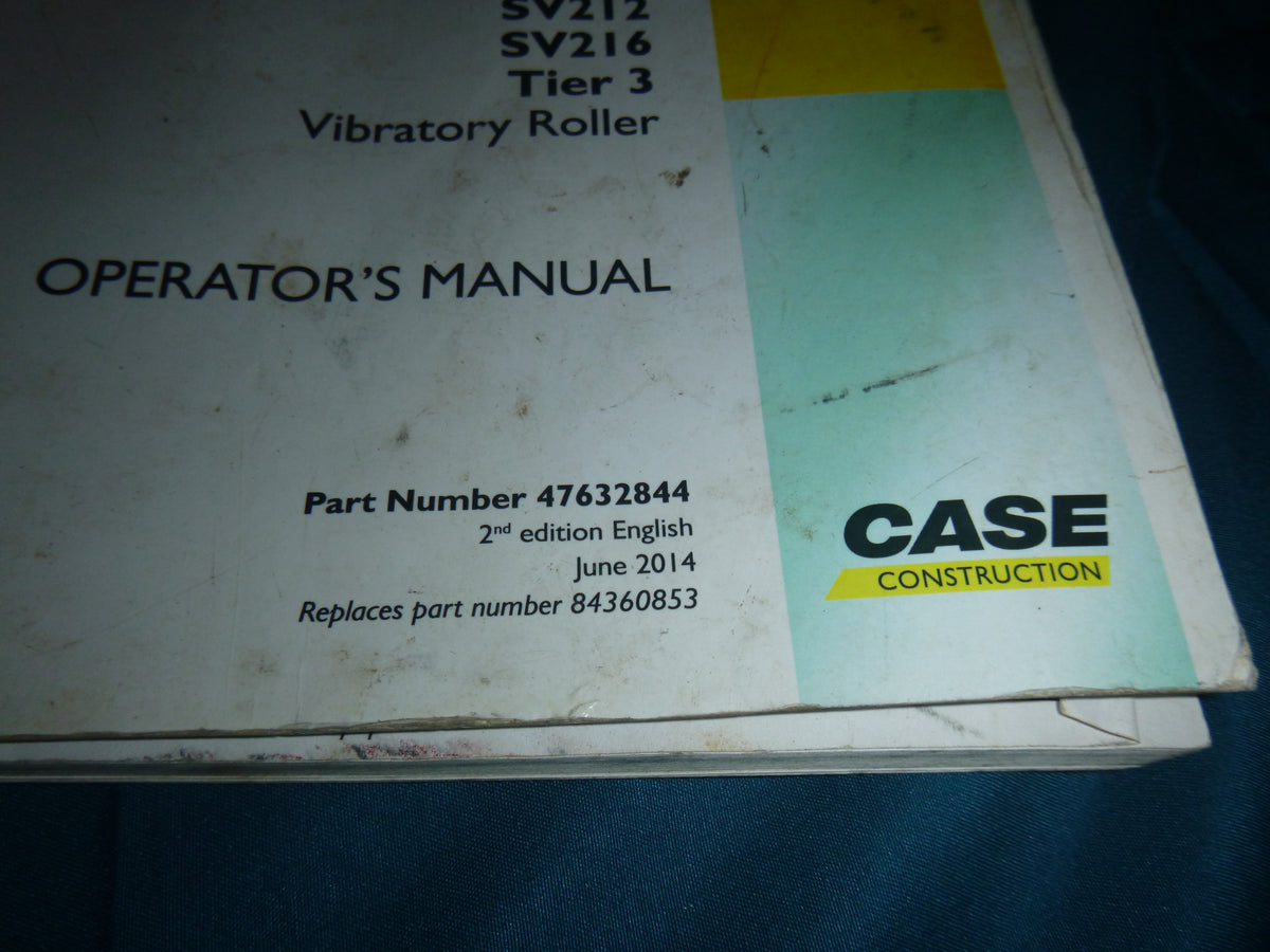 Case SV208, SV210, SV212, SV216 Roller Operator Manual OEM - COVER ISSUES