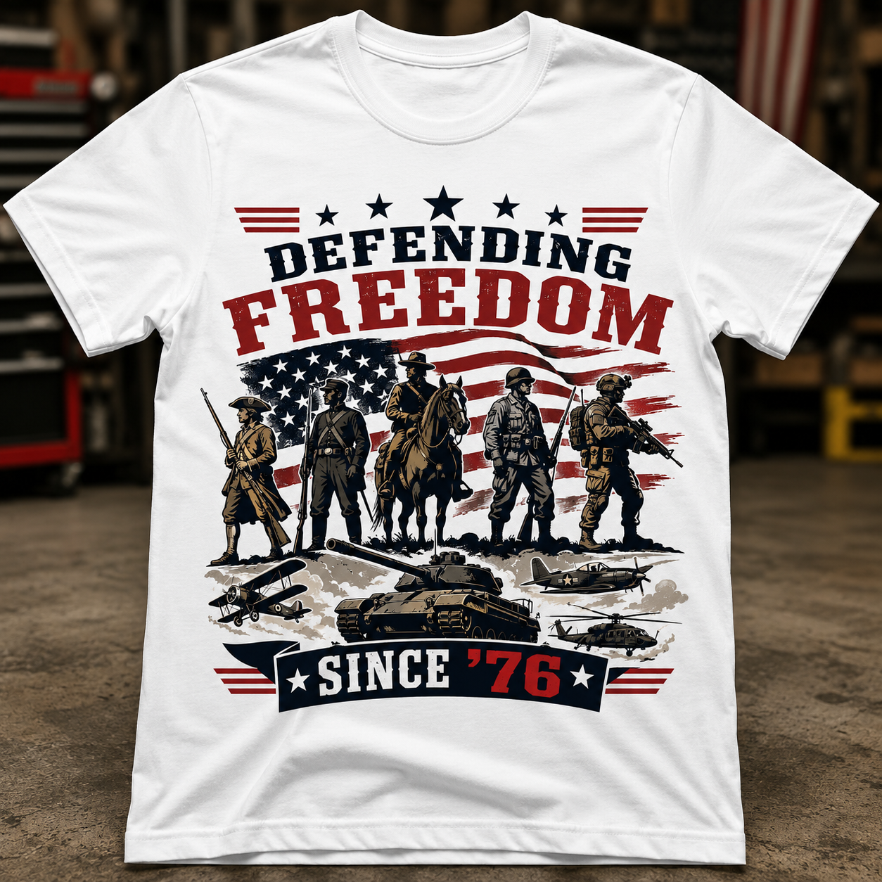 Patriotic USA T-Shirt DEFENDING FREEDOM SINCE '76 Sublimation