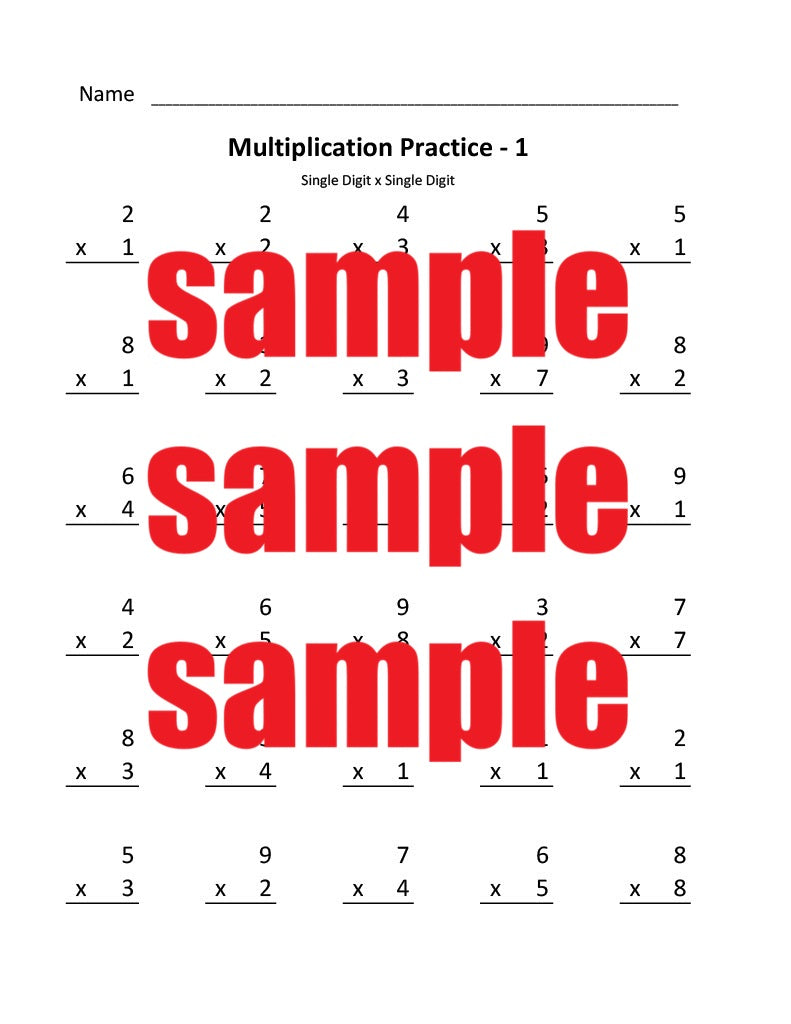 Multiplication Worksheets 1-4 (20 Sheets) DIGITAL DOWNLOAD