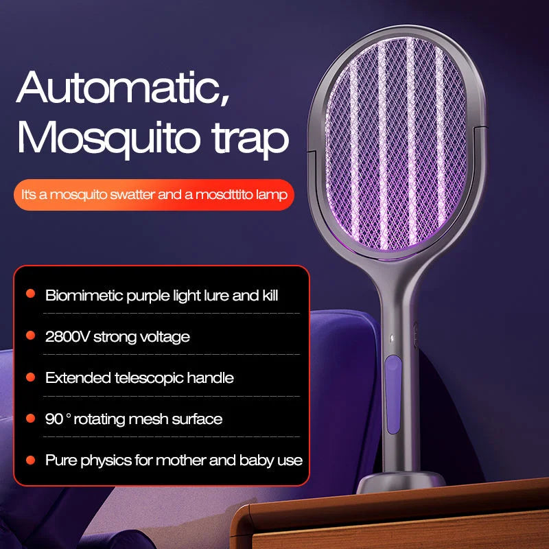 Scalable Portable Mosquito Swatter, Fly Swatter, Electric Mosquito Swatter Insect Swatter Mosquito Swatter with Mosquito Lure Lamp Extension, USB Rechargeable Insect Repellent, Physical Pest Control, Suitable for Bedrooms, Of
