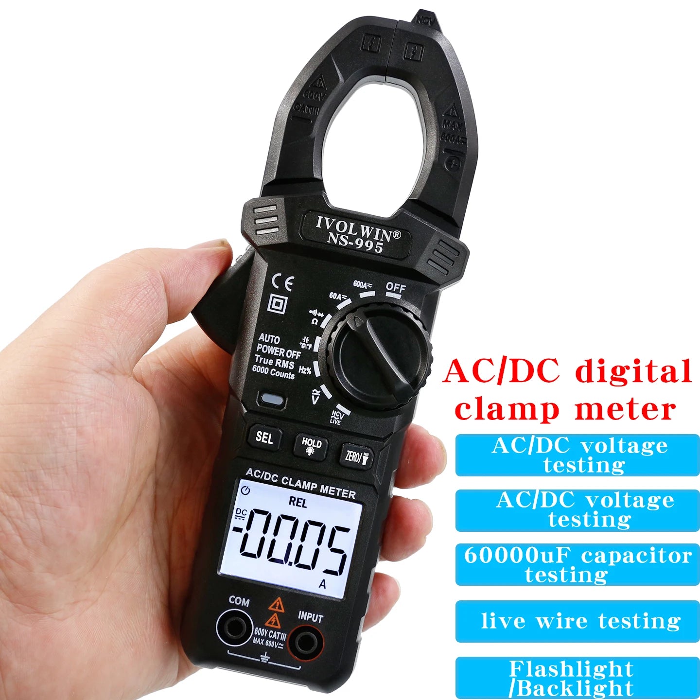 NS-995 AC/DC Digital Clamp Meter, High-Precision Multimeter, Clamp Ampermeter, Temperature, and Capacitance Clamp Meter