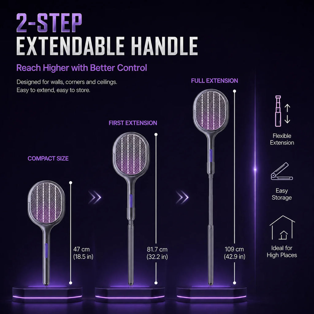 Scalable Portable Mosquito Swatter, Fly Swatter, Electric Mosquito Swatter Insect Swatter Mosquito Swatter with Mosquito Lure Lamp Extension, USB Rechargeable Insect Repellent, Physical Pest Control, Suitable for Bedrooms, Of
