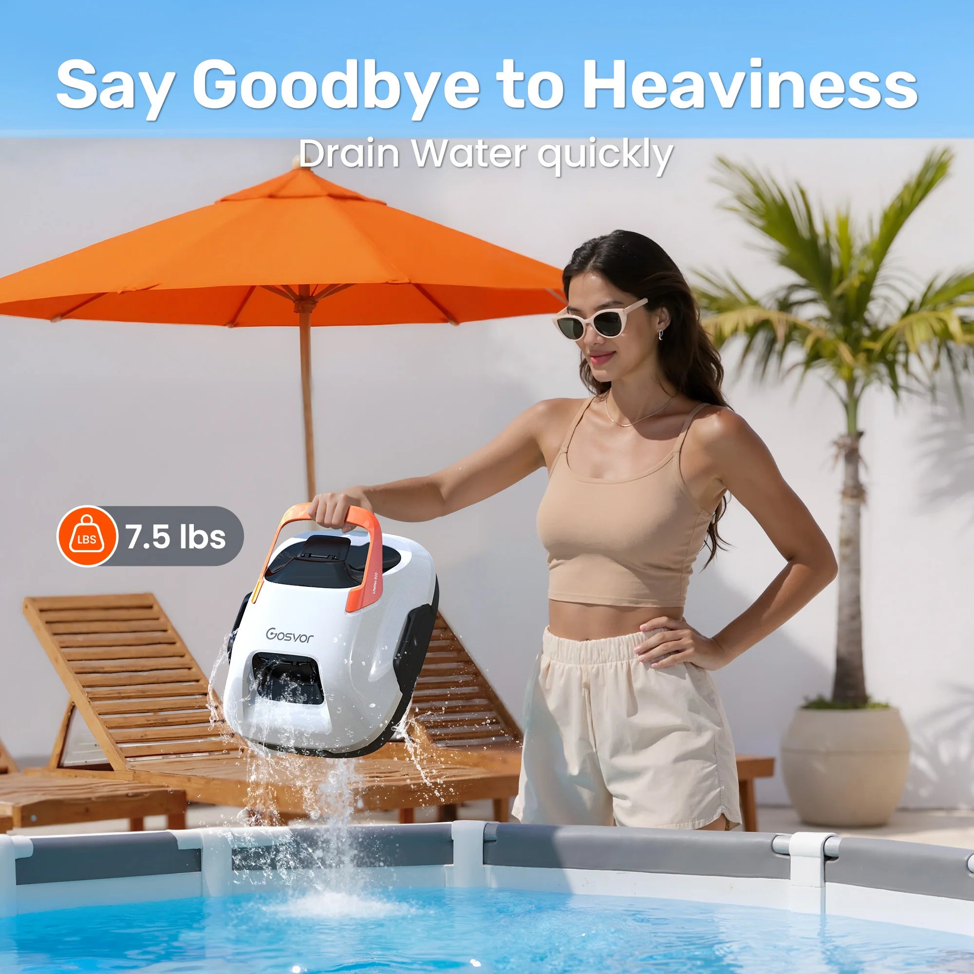 2026 New Gosvor Pool Cleaner Robot Pool Vacuum, Dual Cleaning Modes, Cordless Robotic Pool Cleaner Lasts 90 Mis, Self-Parking, Portable, 1200-1900GPH, Ideal for Above Ground Pool up to 860 sq.ft