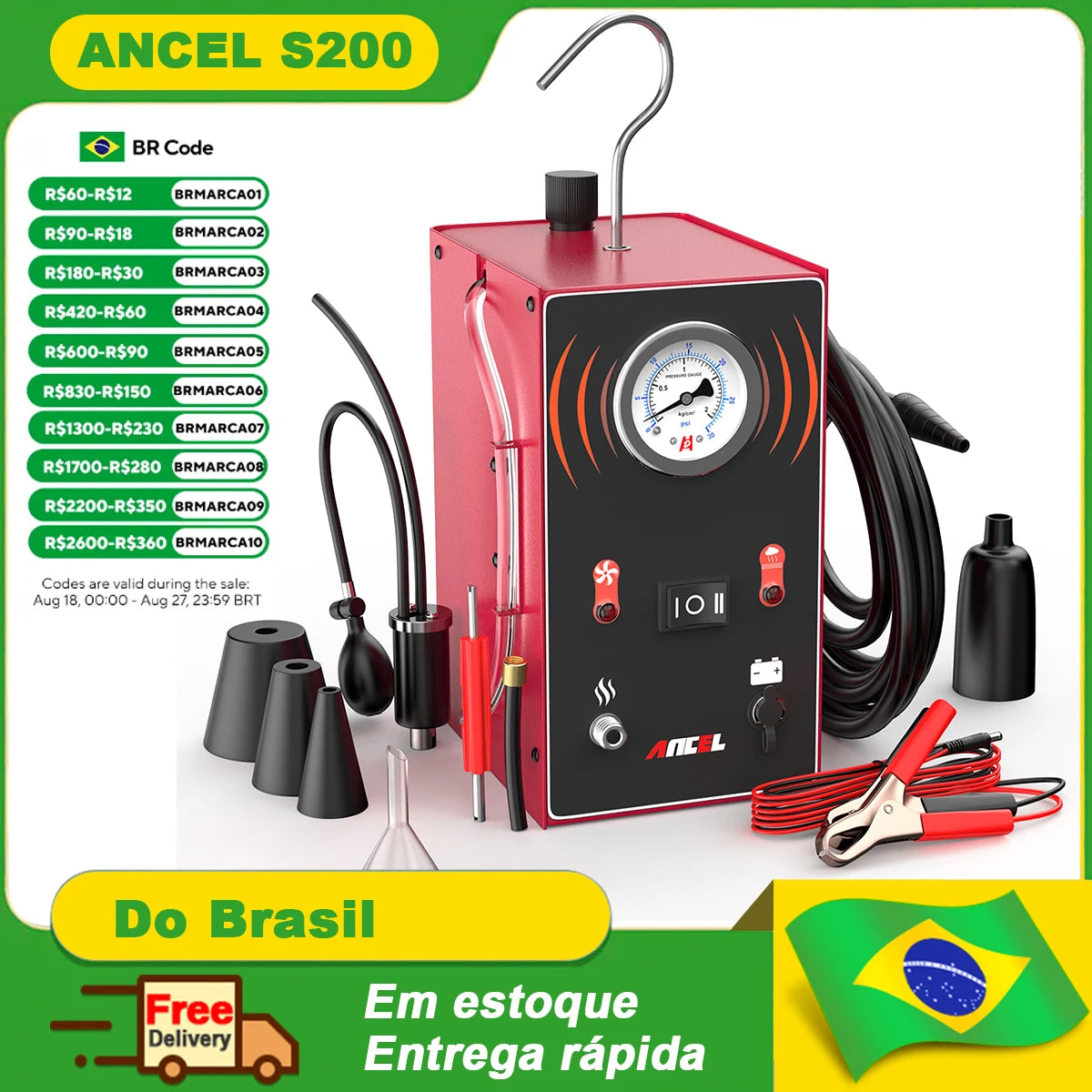 ANCEL S200 Automotive Smoke Machine Built-in Air Pump Evap Smoke Machine Leak Tester Auto Vacuum Leak Detector Diagnostic