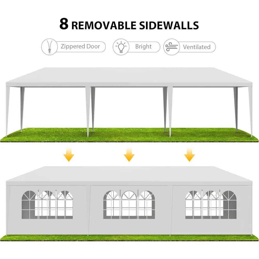 10x30 Party Tent Outdoor Canopy Tents for Parties with 8 Removable Sidewalls Heavy Duty Waterproof Gazebo Shelter for BBQ, Wedd