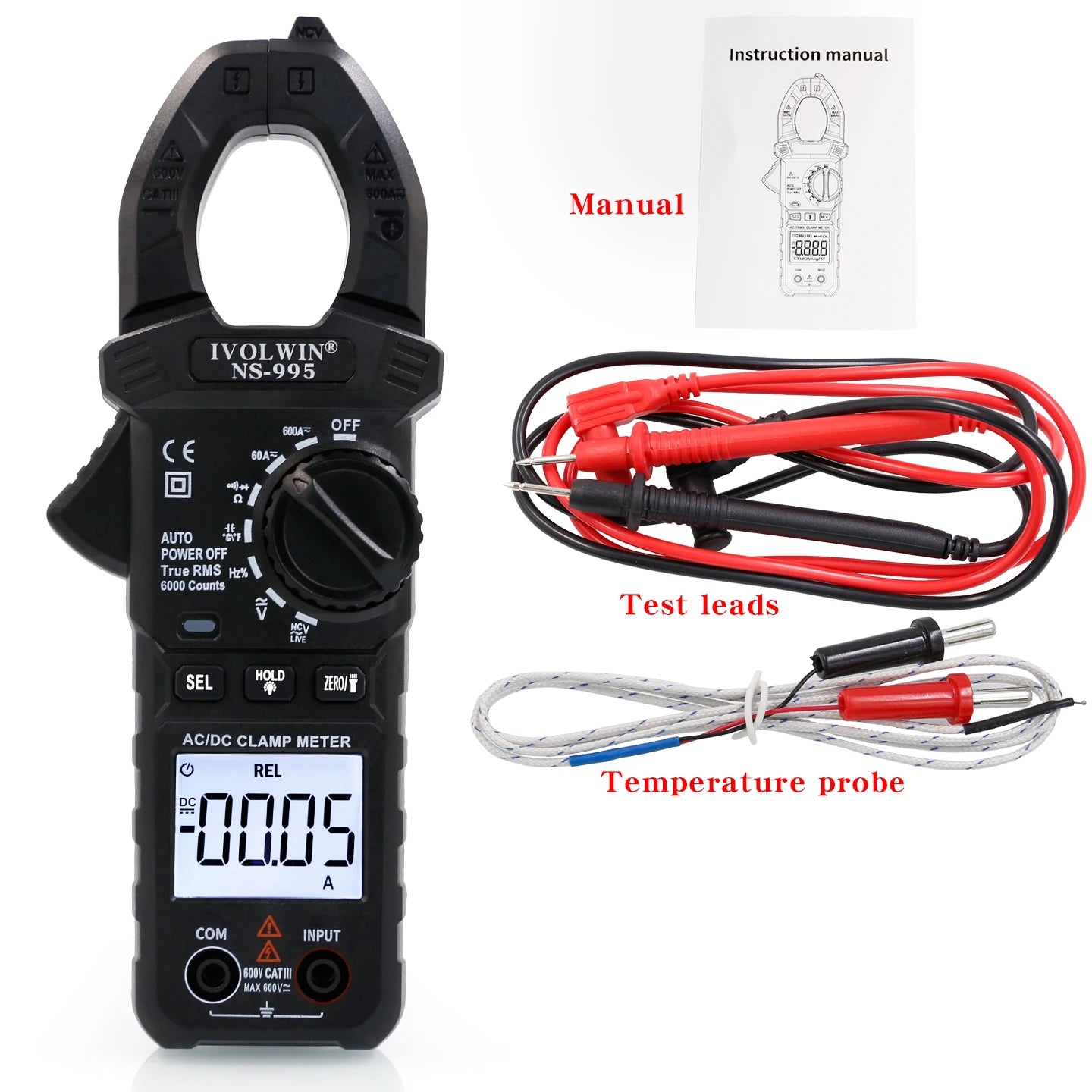 NS-995 AC/DC Digital Clamp Meter, High-Precision Multimeter, Clamp Ampermeter, Temperature, and Capacitance Clamp Meter