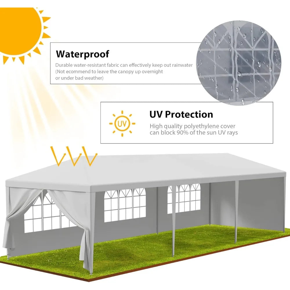 10x30 Party Tent Outdoor Canopy Tents for Parties with 8 Removable Sidewalls Heavy Duty Waterproof Gazebo Shelter for BBQ, Wedd