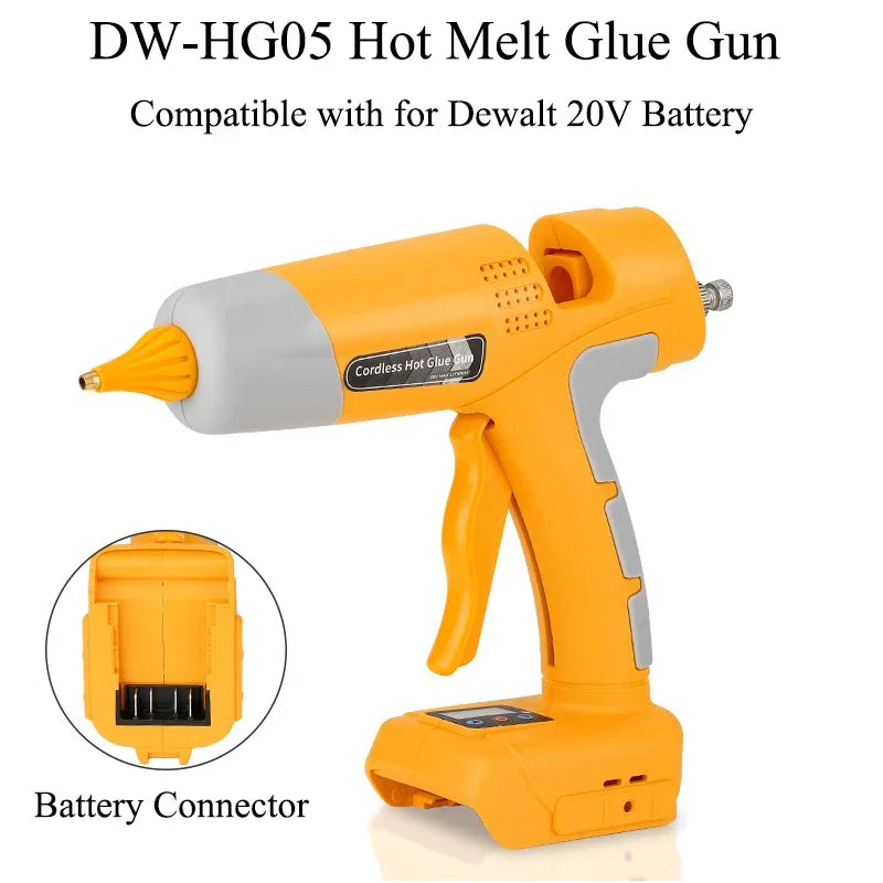 100W Rechargeable Handheld Hot Glue Gun with 11mm Glue Stick for Dewalt 18V Lithium Battery Electric Repair DIY Gun Power Tools