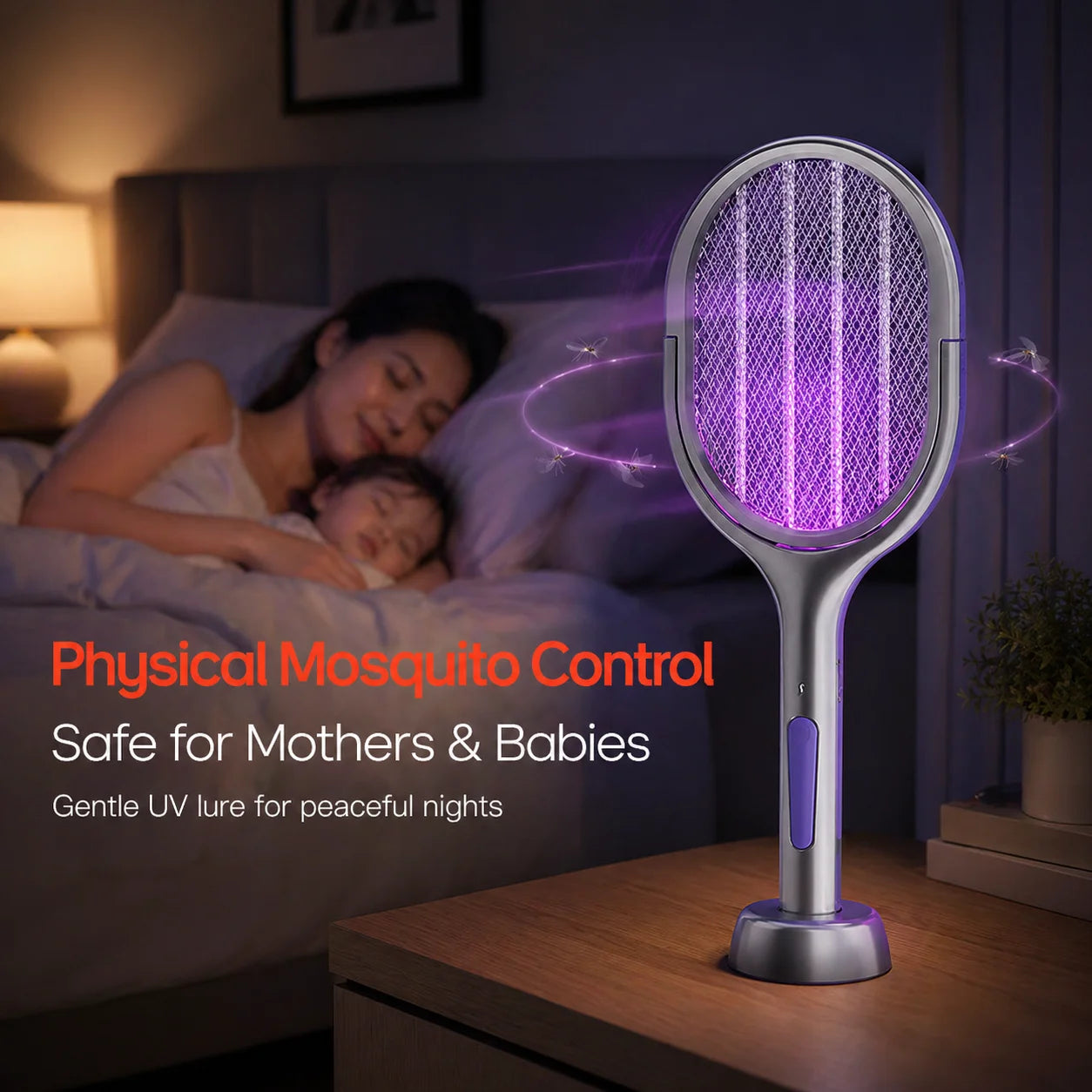 Scalable Portable Mosquito Swatter, Fly Swatter, Electric Mosquito Swatter Insect Swatter Mosquito Swatter with Mosquito Lure Lamp Extension, USB Rechargeable Insect Repellent, Physical Pest Control, Suitable for Bedrooms, Of