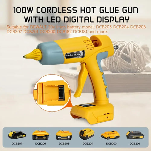 100W Rechargeable Handheld Hot Glue Gun with 11mm Glue Stick for Dewalt 18V Lithium Battery Electric Repair DIY Gun Power Tools