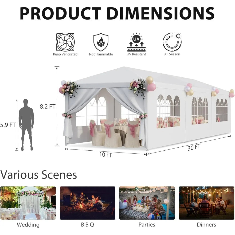 10x30 Party Tent Outdoor Canopy Tents for Parties with 8 Removable Sidewalls Heavy Duty Waterproof Gazebo Shelter for BBQ, Wedd