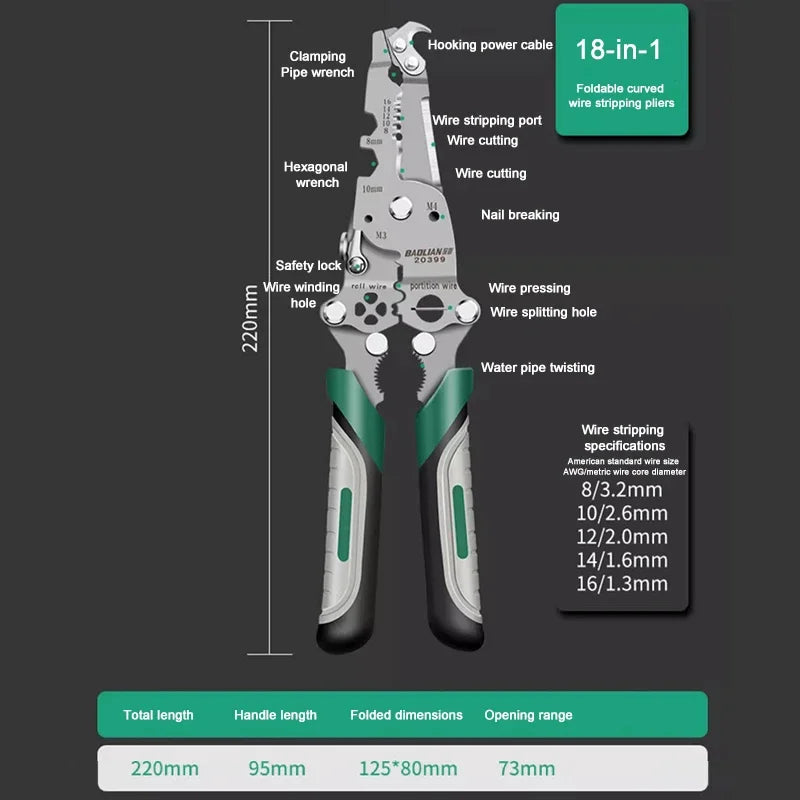 Foldable wire stripper pulley design multi-function electrician wire splitter wire winding pliers crimping pliers hand tool