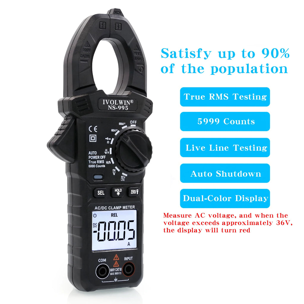 NS-995 AC/DC Digital Clamp Meter, High-Precision Multimeter, Clamp Ampermeter, Temperature, and Capacitance Clamp Meter